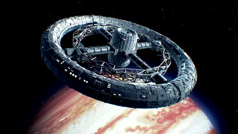 giant sci-fi torus on jupiter background