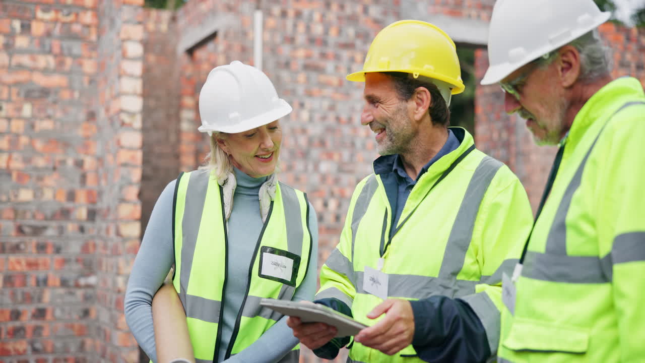 trabajadores de la construcción discutiendo planes en un sitio de construcción