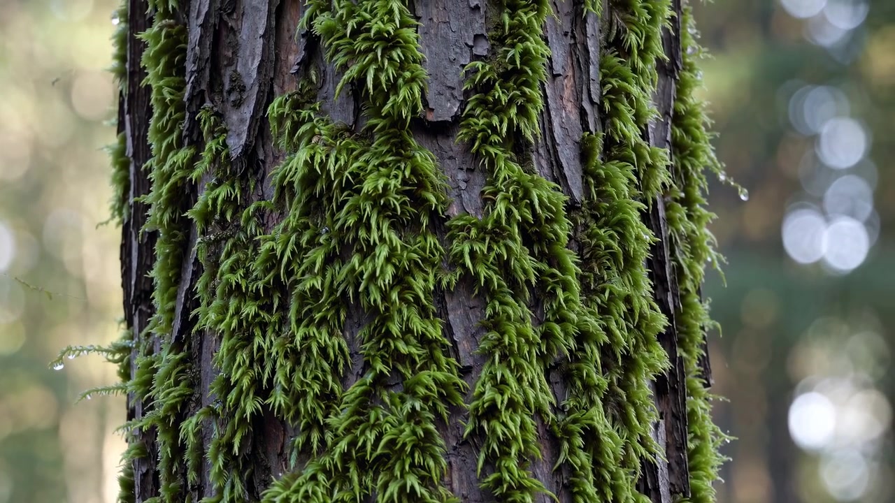 Muschio verde vibrante che cresce sulla corteccia dell'albero nella foresta