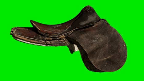 Vintage-Horse-Saddle-on-green-chromakey-background