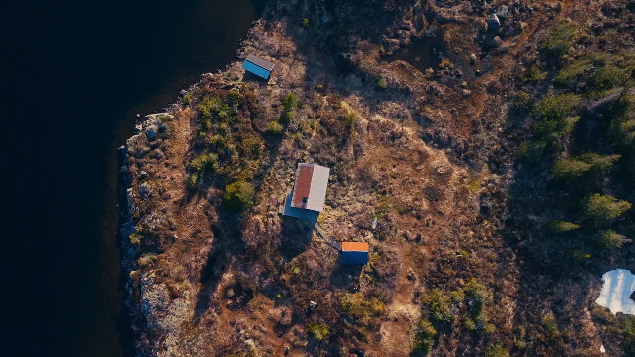 House By The Lake In The Early Morning In The Farm. - aerial shot