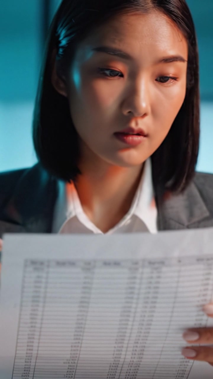 Focused Businesswoman Analyzing Financial Data and Reports for Strategic Decision Making in a Modern Office Environment