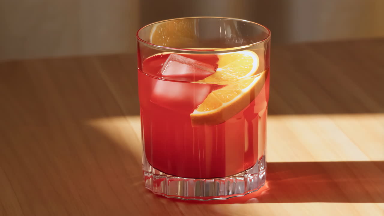 Cocktail con fetta d'arancia e ghiaccio