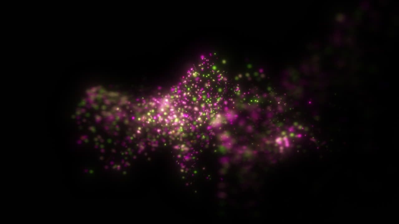 Green, Purple 3D Particles Rotating in Fluid Motion