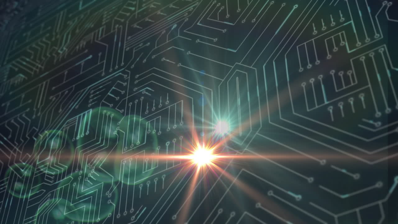 컴퓨터 회로판 위의 반 ⁇ 이는 반점의 애니메이션