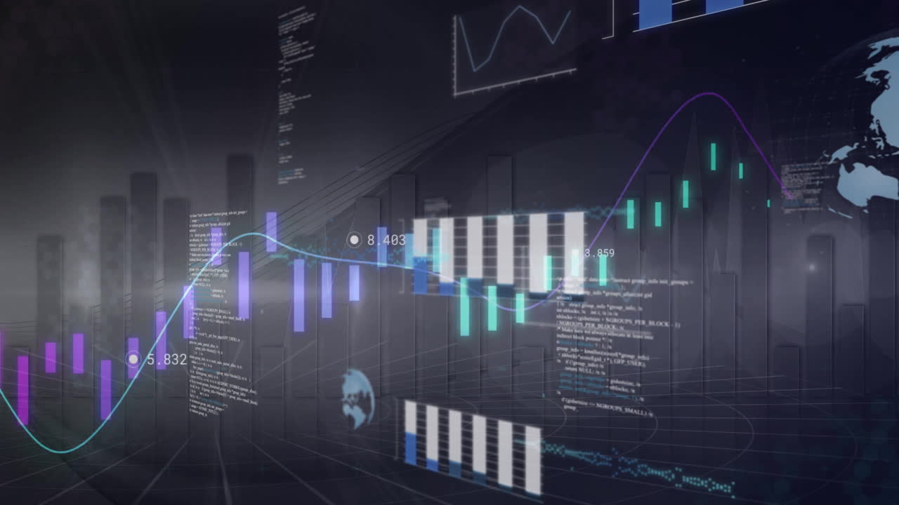 Animation of data processing and diagrams over globes