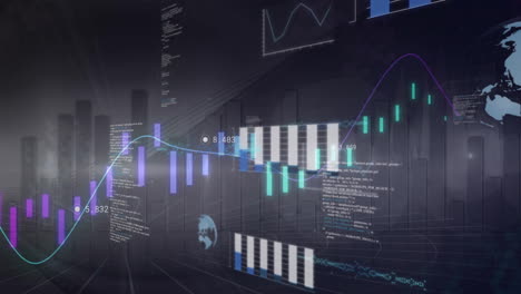 Animación-De-Procesamiento-De-Datos-Y-Diagramas-Sobre-Globos-Terráqueos