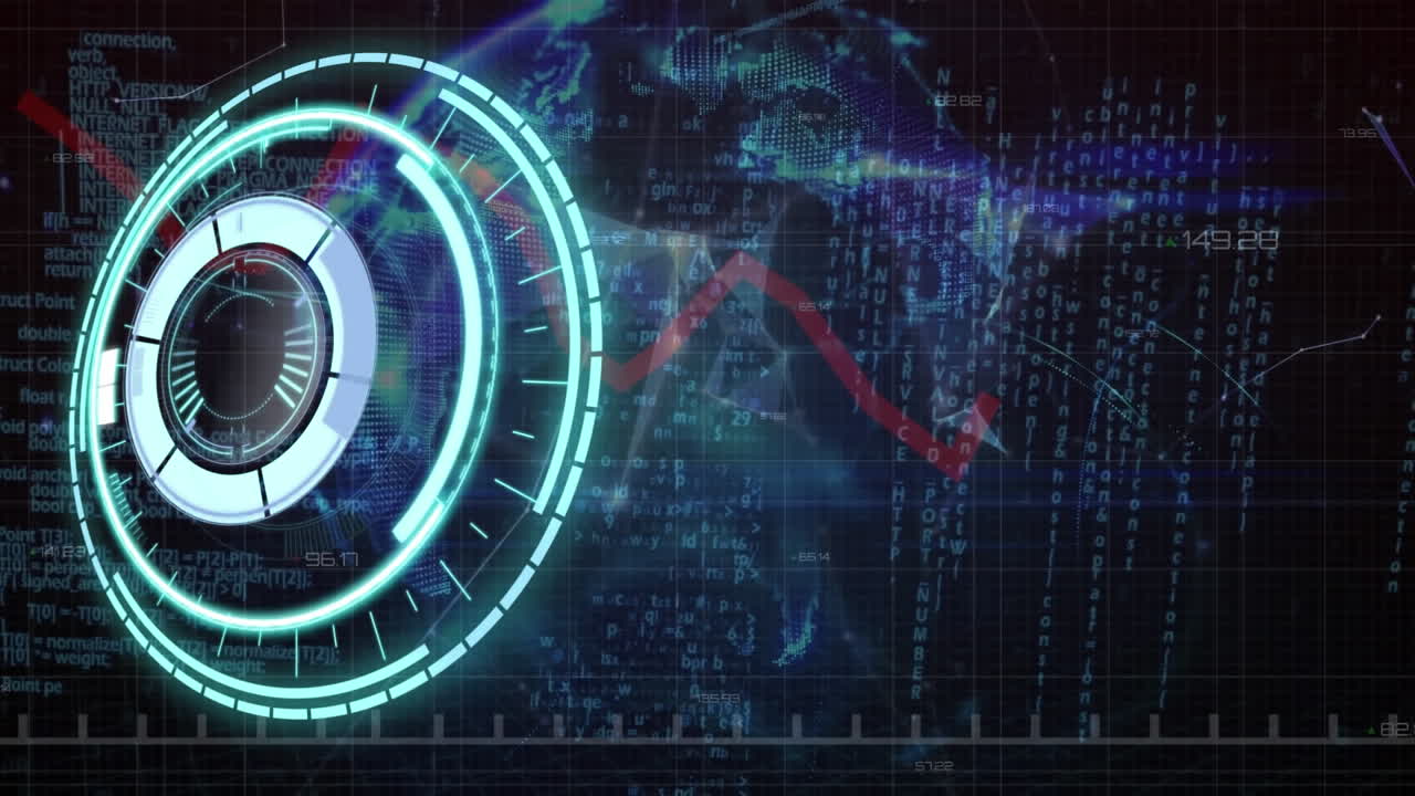 animación del procesamiento de datos y escaneo de alcance en todo el mundo