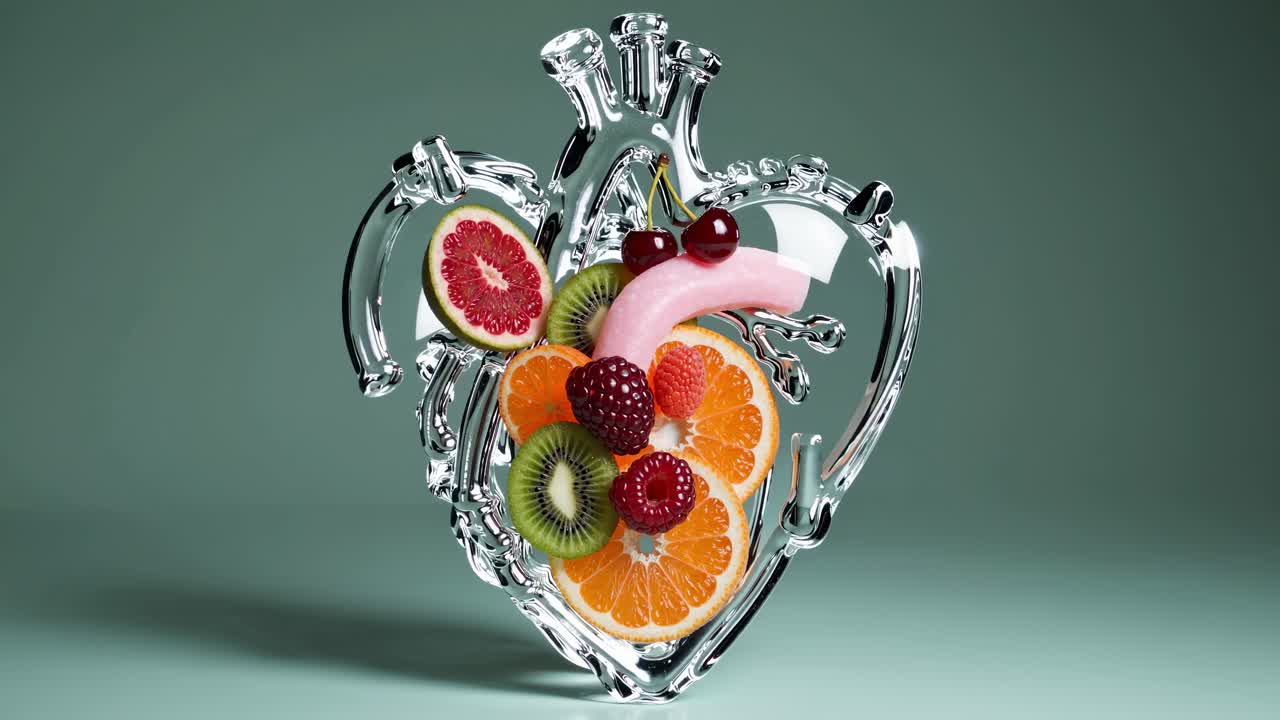 Glass Heart Shaped Art with Fruits