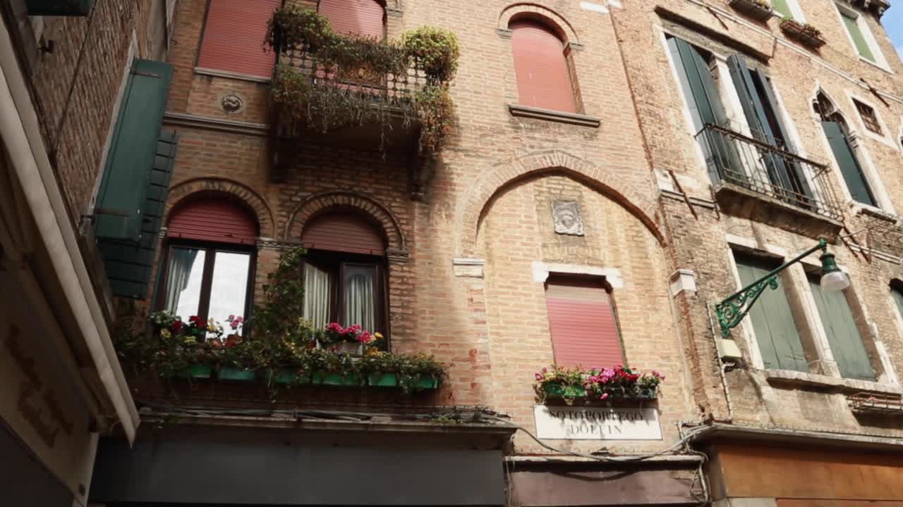 Panoramic ground view of Venetian gothic and renaissance architecture style buildings in Venice, Italy