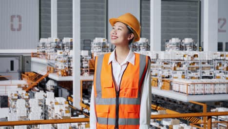 trabajadora de fábrica en un almacén
