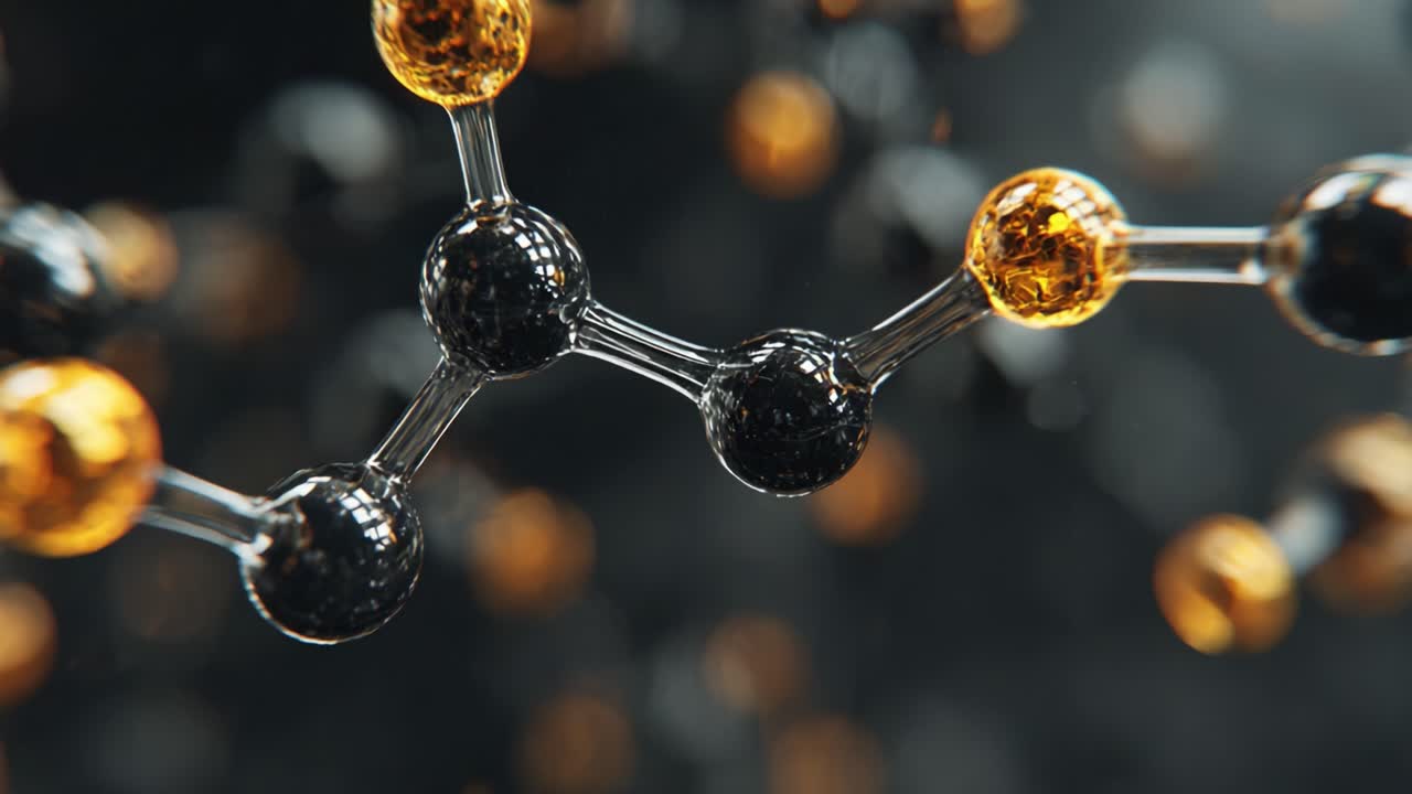 Molecular Structures in Dynamic Motion: An Intriguing Exploration of Black and Orange Molecules Interconnected in a Fascinating 3D Space