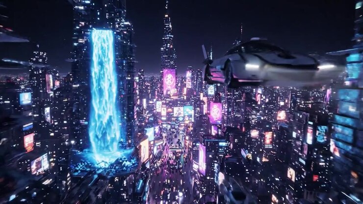 A Stunning Nightscape of a Futuristic City Brimming with Neon Lights, Dynamic Advertisements, and a Pulsating Urban Atmosphere that Captivates the Eye