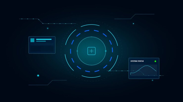 Futuristic Digital Interface Display with Animated Data Graphs