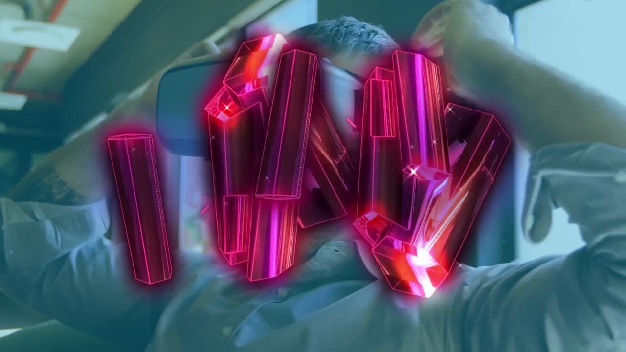 анимация светящихся форм над человеком, использующим планшет