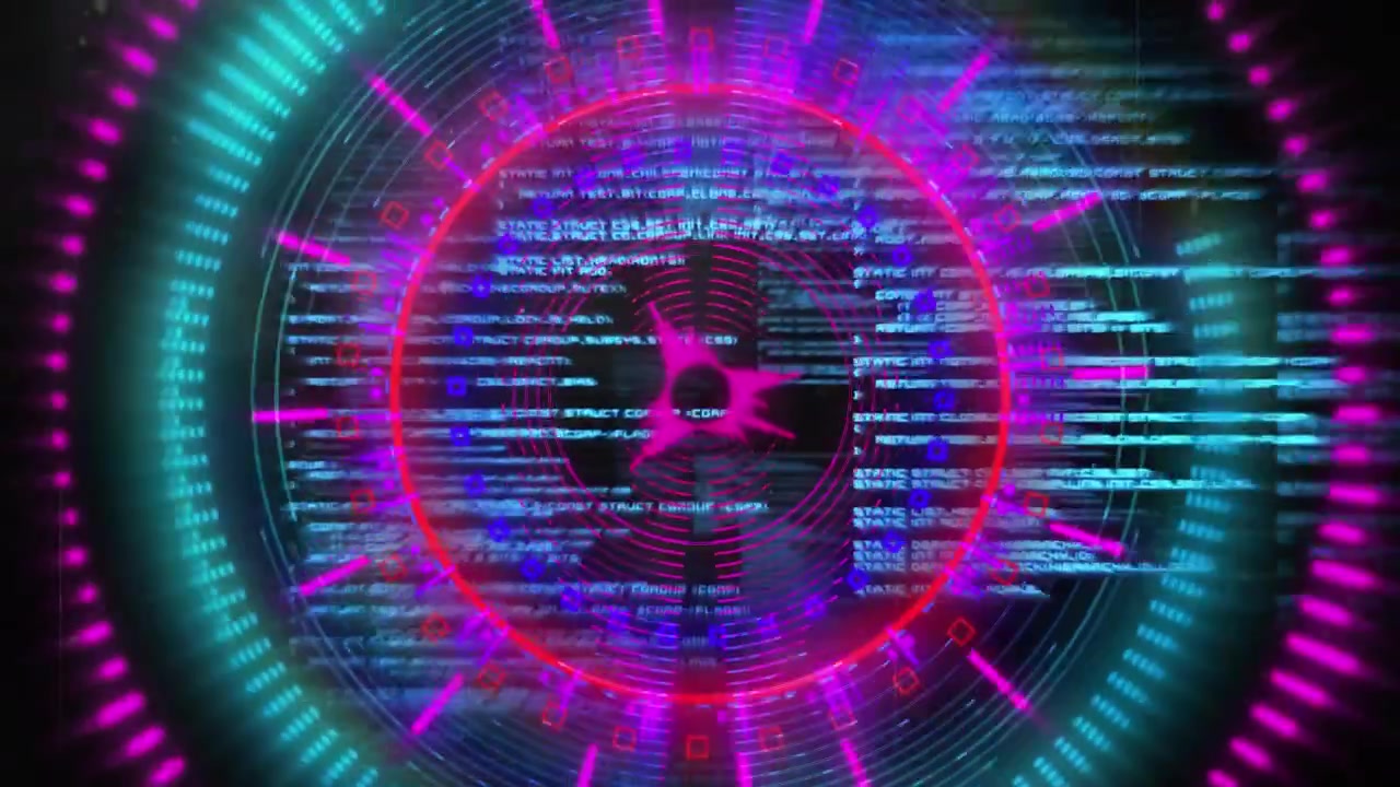 Animation of circles and data processing on black background