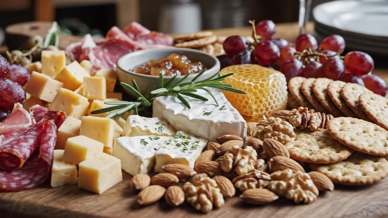 Delicious Charcuterie Board with Cheese, Meats, Fruits, and Nuts