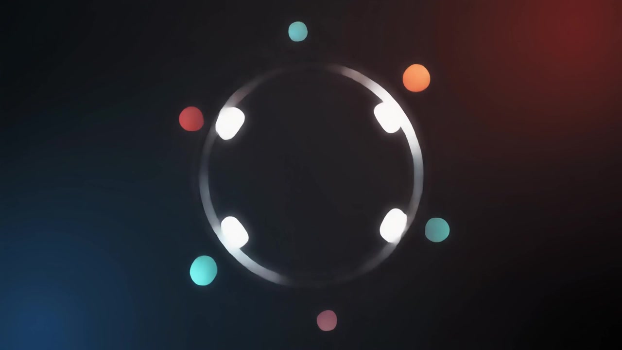 Abstract Motion Graphics Featuring Rotating Glowing Rings and Floating Orbs