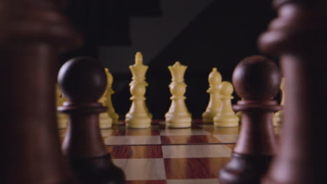 chess board dolly to white. macro slow motion