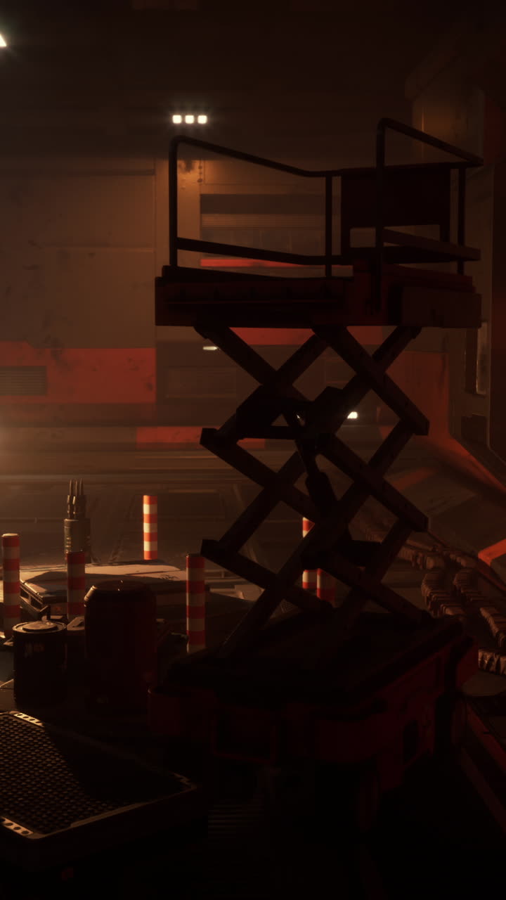 Sci-Fi Industrial Interior: Dark and Gritty Warehouse Scene