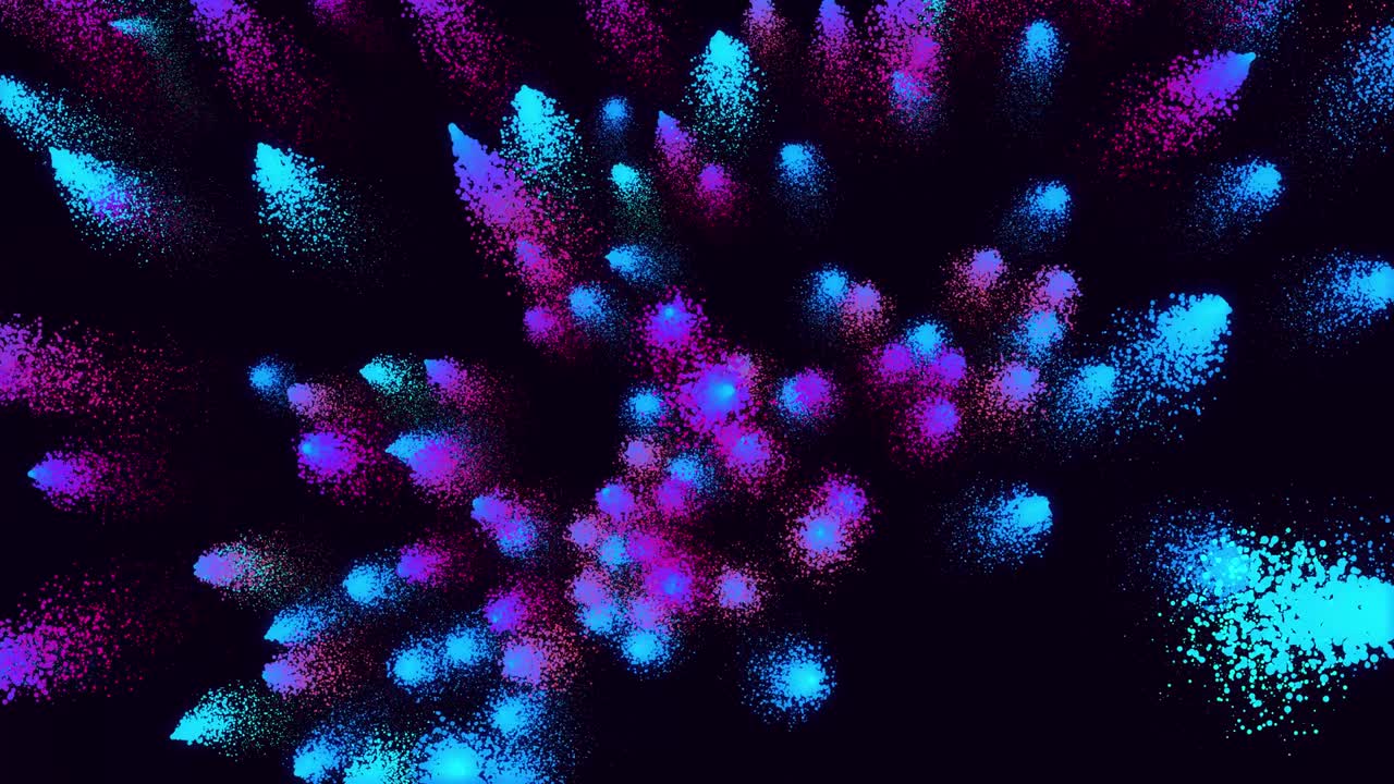 Magic particles form beatuful trails. 3d render abstract colorful explosion with luma matte like alpha channel. Blue purple color explosion.