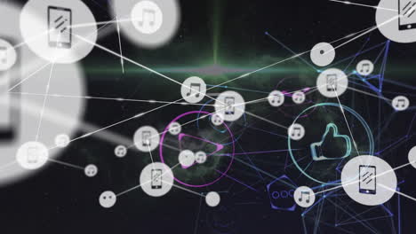 animación de la red de conexiones a través de iconos de medios