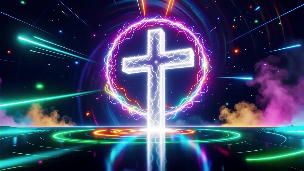 Croce Cristiana Luce Celestiale Sfondo per il Culto.