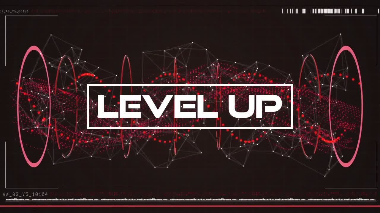 빨간색으로 회전하는 dna 가닥 위에 레벨 업 텍스트의 애니메이션