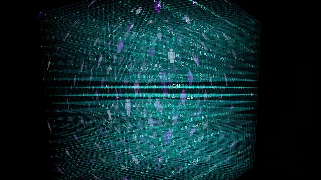 Abstract digital grid trapping user profiles and encrypted code matrix. Perfect for cybersecurity warnings, big data overloads, social media dependency, and deep web investigations.