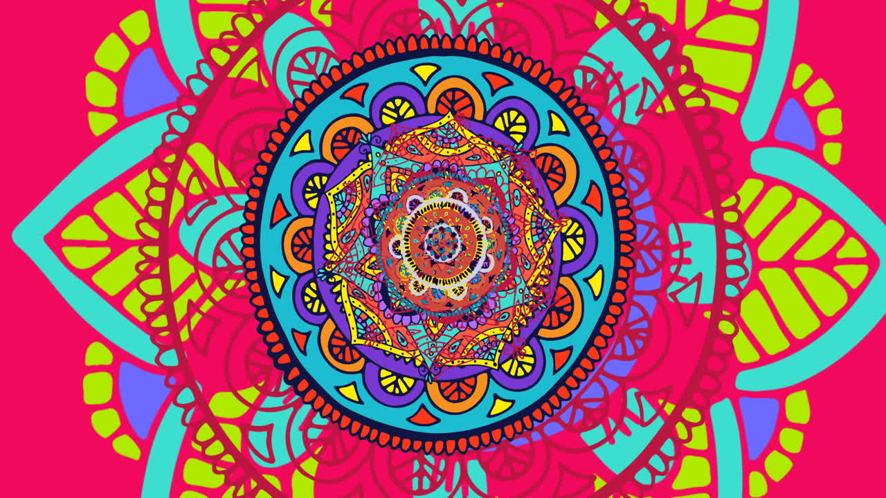 animación de círculos de colores que se mueven sobre un fondo rosa