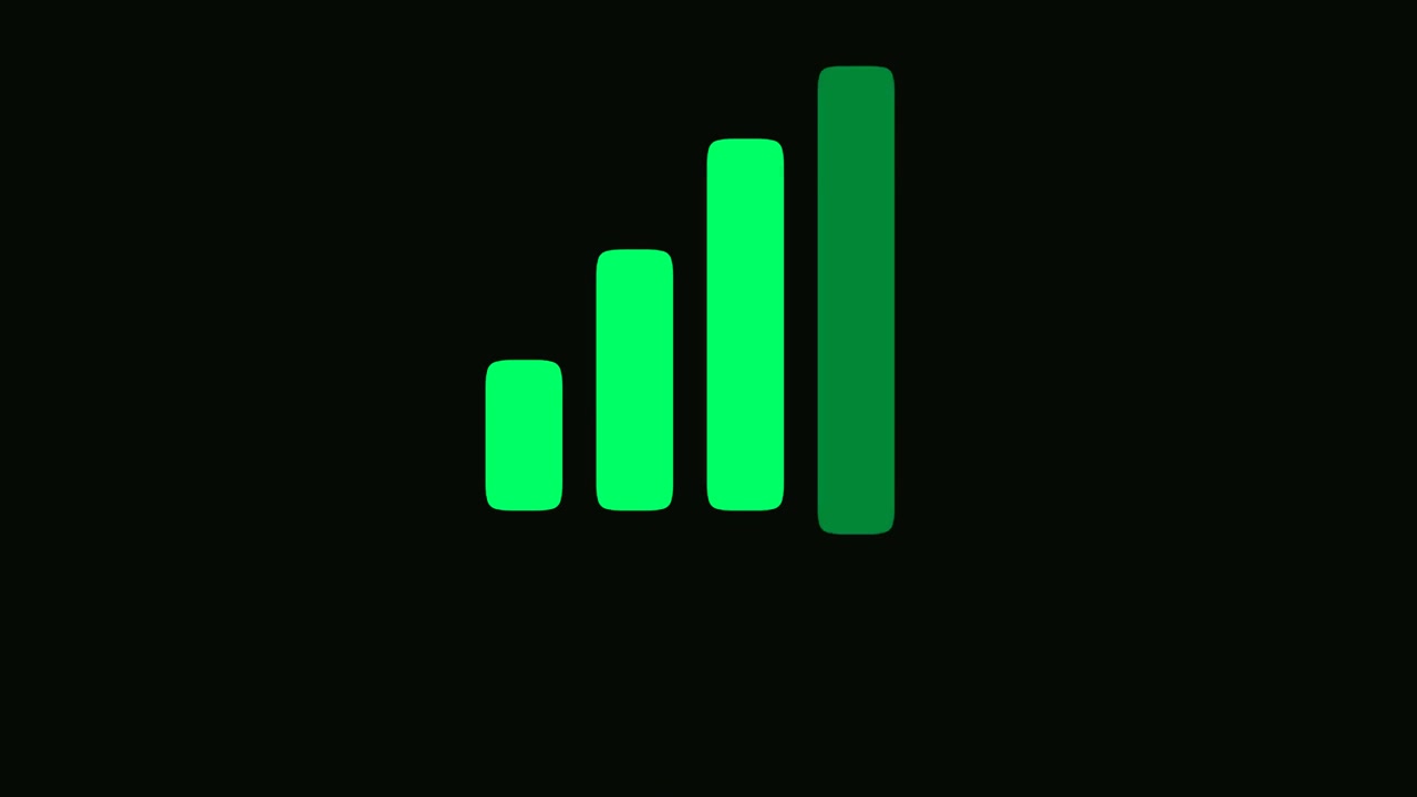 Grafico a barre verde animato in caricamento su sfondo nero