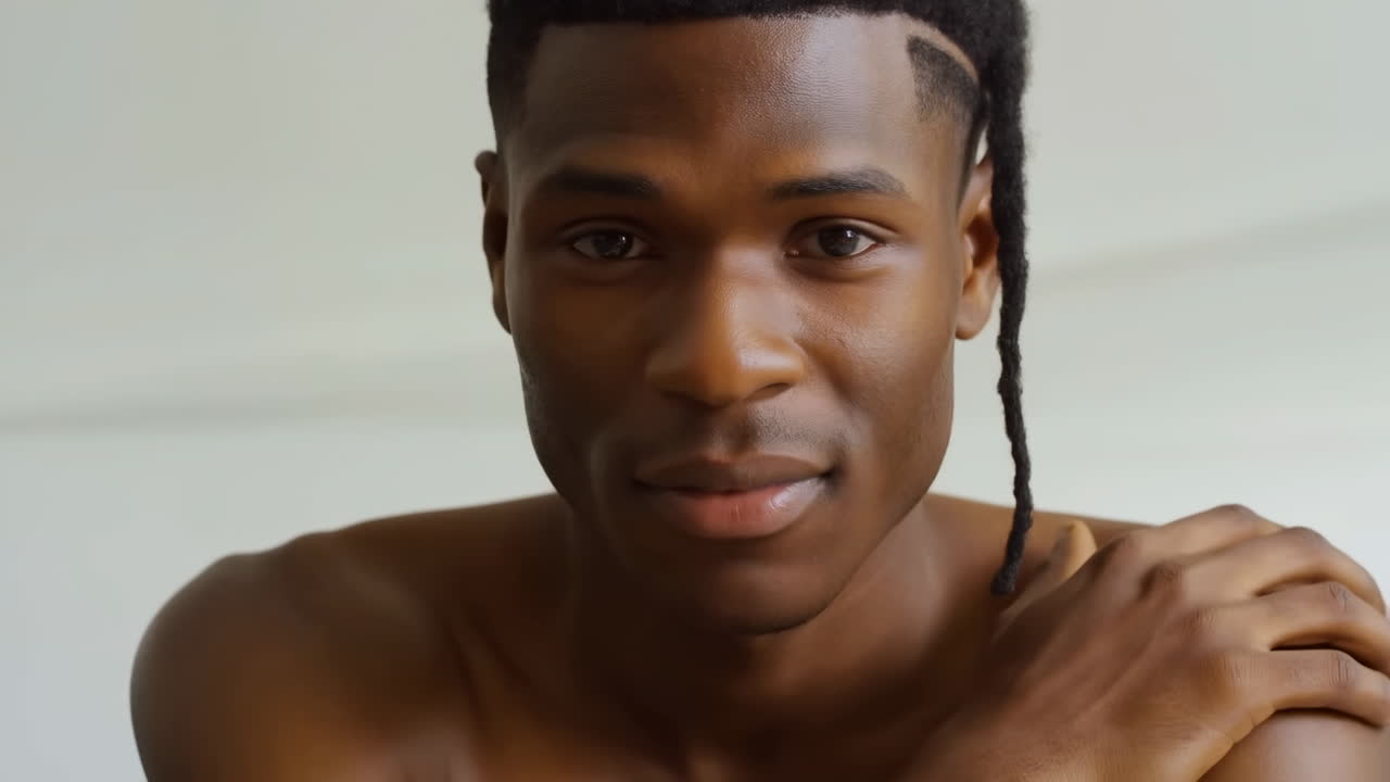 Close Up Portrait of a Young Black Man Smiling at Camera