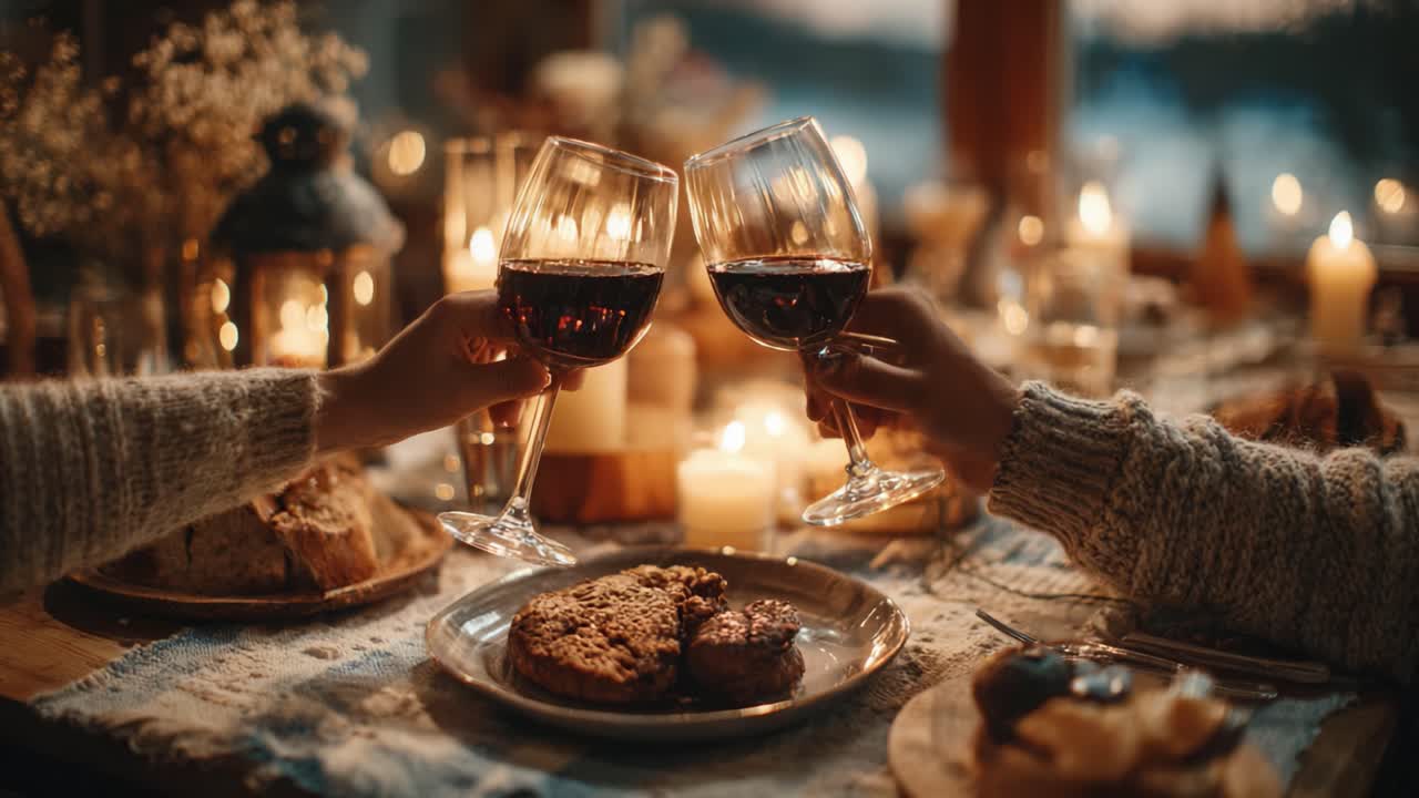 Celebrare l'unione con una cena accogliente a lume di candela che include deliziose prelibatezze, vino e momenti commoventi condivisi dai propri cari in un'atmosfera calda.