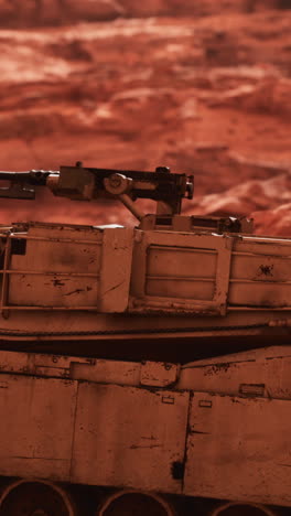 close-up of a tank in the desert