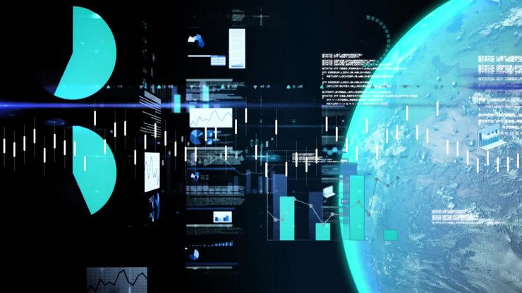 Animation of financial data processing over globe
