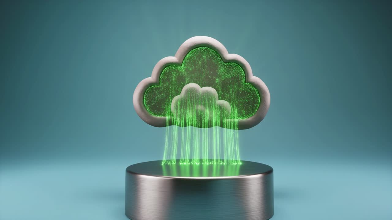 Cloud Icon with Green Data Transfer and Glow