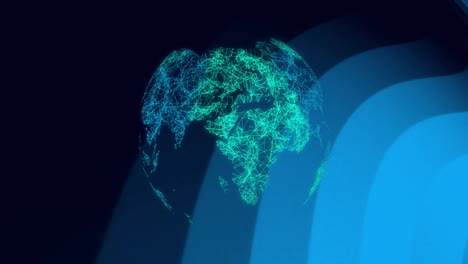 animation of global network of connections over rotating over blue curves on black background