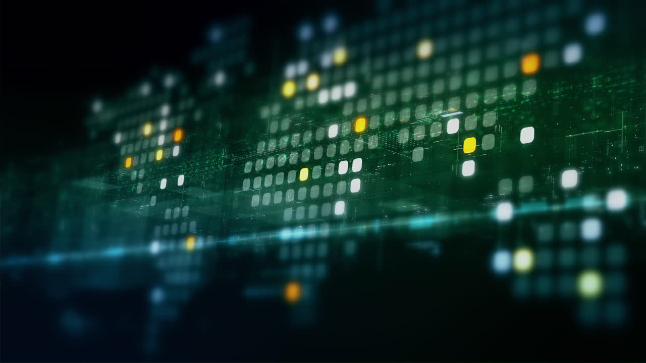 Global data network world map with matrix style grid, glowing HUD interface and streaming light trails, futuristic internet, IoT connectivity and digital simulation background