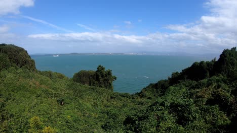 wide angle view of hakata bay from nokonoshima island