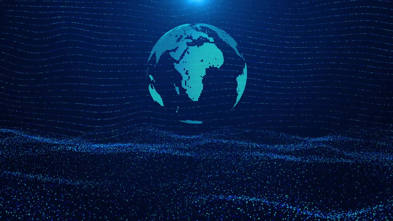 Digital Globe Rotating Above Abstract Particle Wave Background