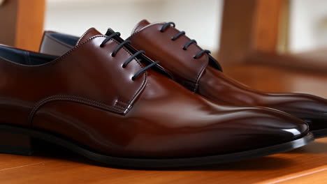 a pair of brown leather dress shoes