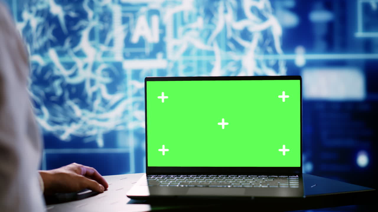 Manager uses chroma key laptop for AI