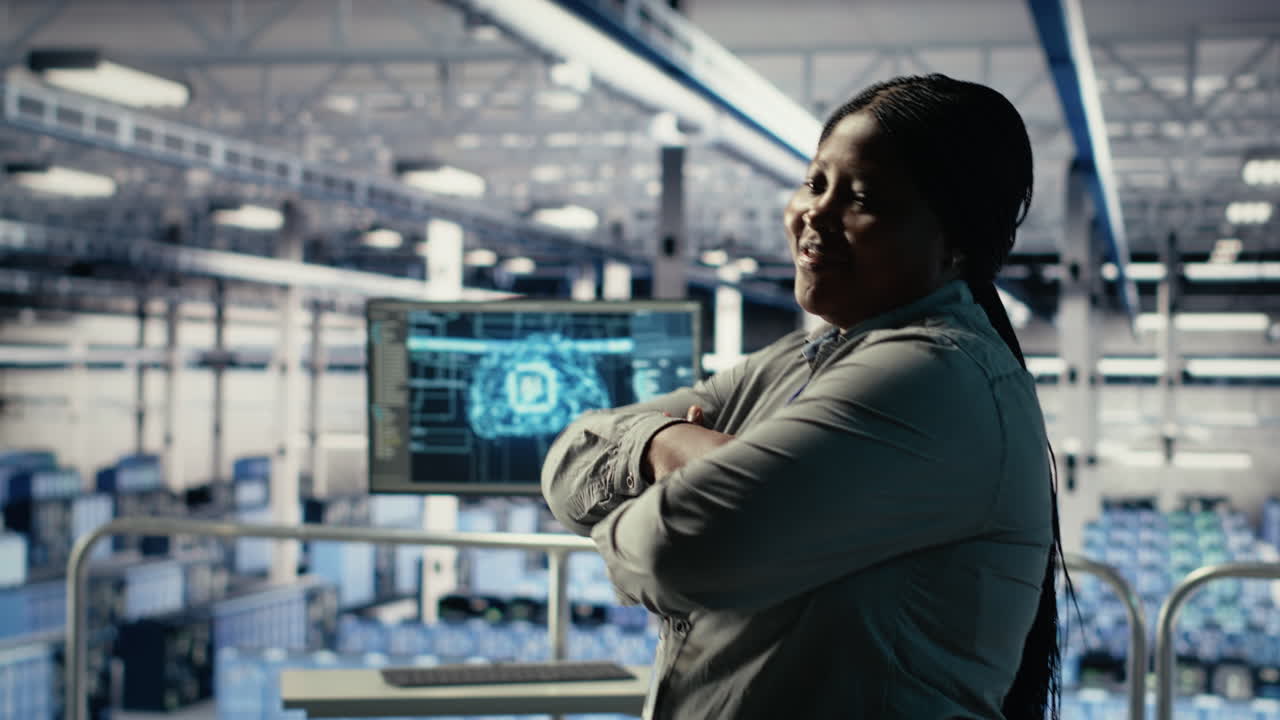 Portrait Of Smiling Data Center Manager Working To Improve Ai Rigs