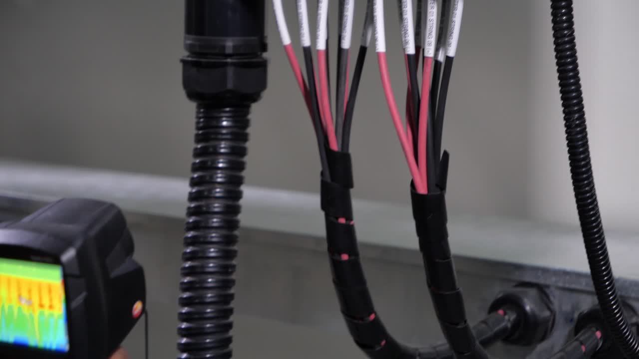 Asian Technician Use Thermo Device To Check Temperature of Electricity Wire