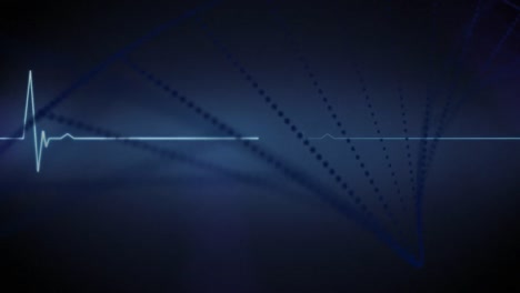 dna structure forming against heart rate monitor on blue background