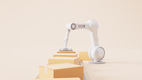 mechanical arm and cardboard box, 3d rendering.