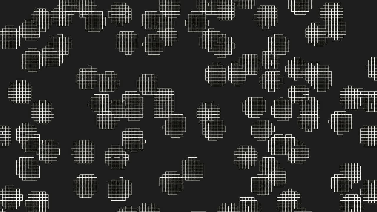 Seamless abstract featuring moving digital grid clusters on a dark background, ideal as a modern technology themed backdrop for presentations, motion graphics, titles and futuristic design projects