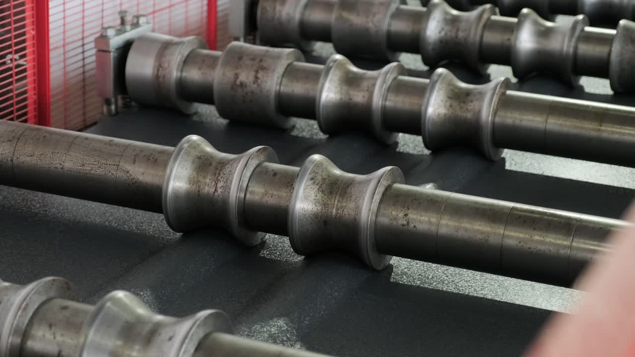 현대 금속 공장에서 금속 판을 형성하는 기계.