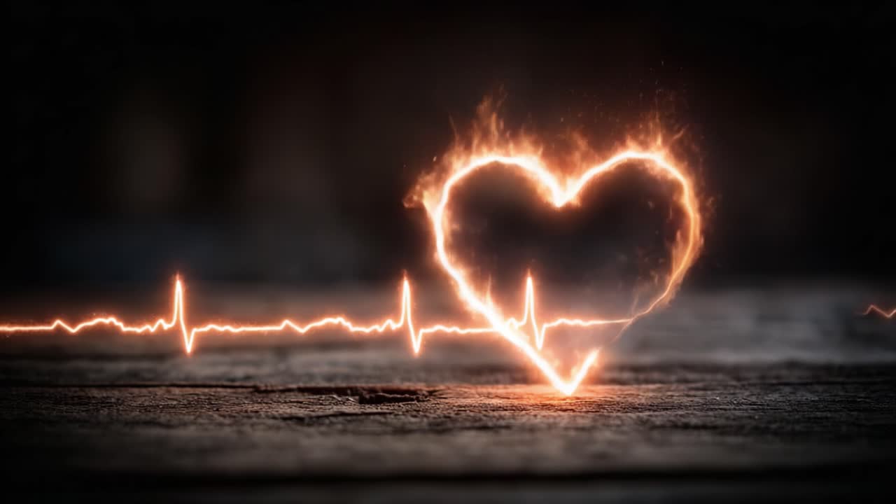 Uma Representação Visual Cativante de Amor e Vida: Um Coração Ardente Simbolizando Paixão com um Pulso Cardíaco Exibindo Conexão Emocional e Vitalidade.