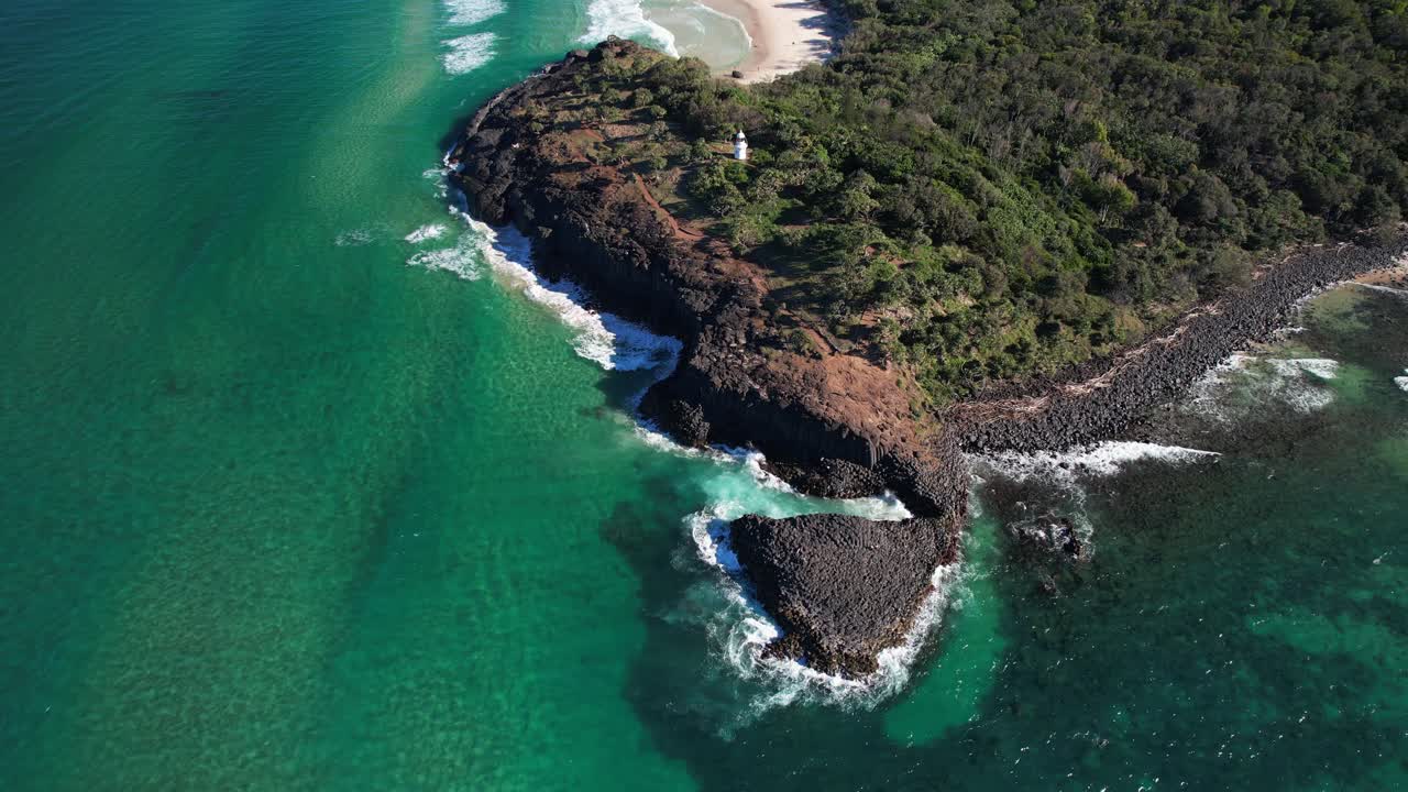 Fingal Head Causeway And Lighthouse In New South Wales, Australia - Aerial Shot
